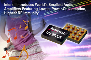 Intersil introduces world's smallest audio amplifiers featuring lowest power consumption, highest RF immunity